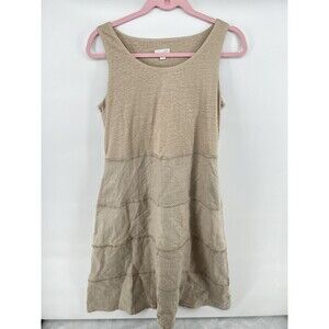 J.Jill Womens 100% Linen Midi Khaki Casual Tank Dress Size S Oversized Pockets